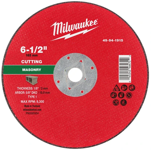 Milwaukee 49-94-1915 6-1/2 x 1/8 x 5/8 DKO Masonry Cut Off Wheel Type 1 - 10 pk