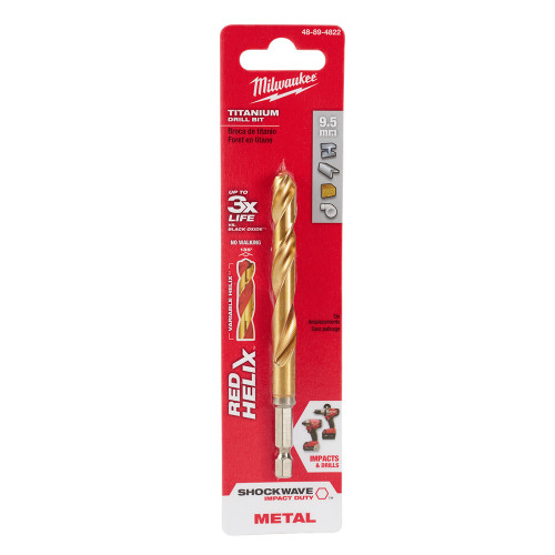 Milwaukee 48-89-4822 Metric SHOCKWAVE Titanium RED HELIX 9.5 MM