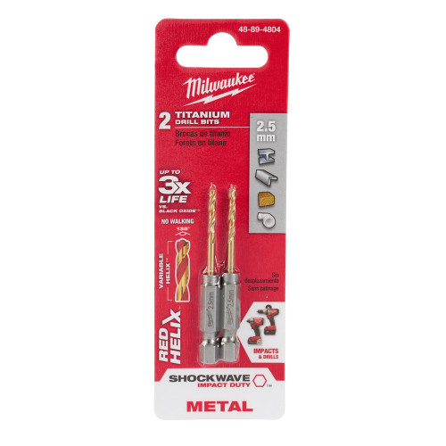 Milwaukee 48-89-4804 Metric SHOCKWAVE Titanium RED HELIX 2.5 MM