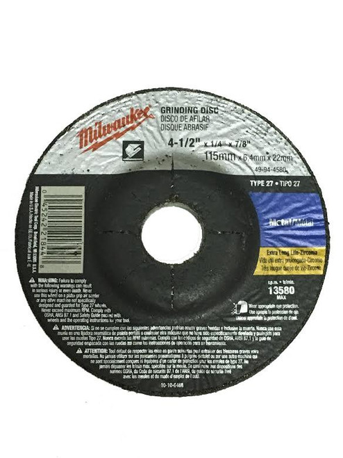 49-94-4580 4-1/2 x 1/4 x 7/8 Type-27 Grinding Wheel | Milwaukee