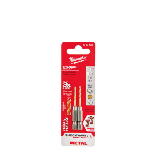 Milwaukee 48-89-4602 5/64 in. Titanium SHOCKWAVE Drill Bit 2 pk