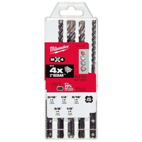 Milwaukee 48-20-7498 5 piece SDS+ 4CT M4X Hammer Drill Bit Kit