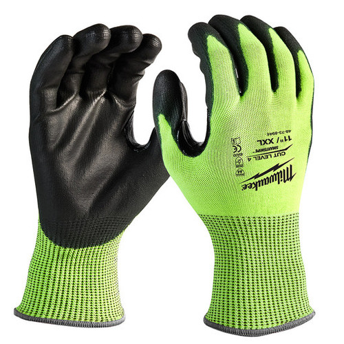 Milwaukee 48-73-8944 High-Visibility Cut Level 4 Polyurethane Dipped Gloves XXL