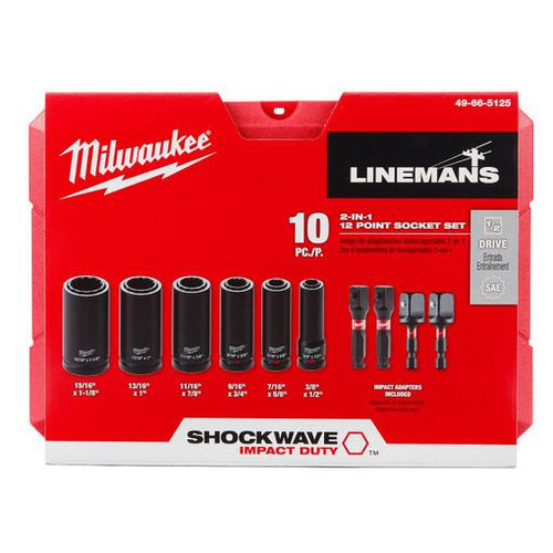 Milwaukee 49-66-5125 SHOCKWAVE Impact Duty Linemans 10pc Socket Set