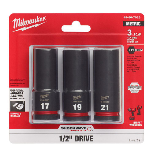 Milwaukee 49-66-7025 3PC Impact Duty 1/2 Drive Metric Deep 6 Point Socket Set