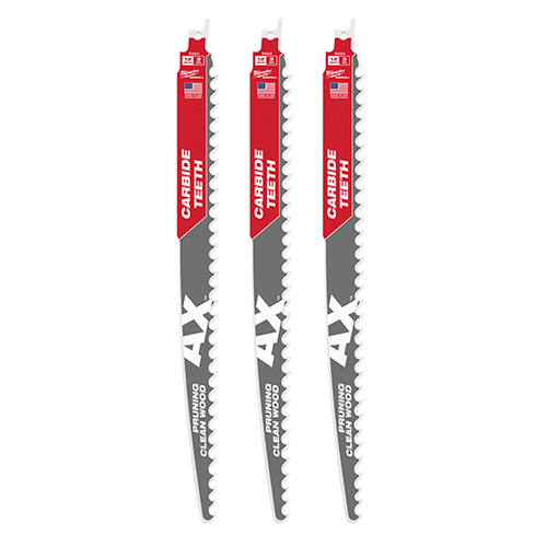 Milwaukee 48-00-5333 12 in. 3 TPI The AX with Carbide Teeth for Pruning and Clean Wood 3PK