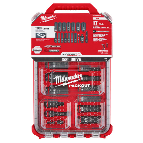 Milwaukee 49-66-6800 SHOCKWAVE Impact Duty Socket 3/8 Dr 17 pc SAE PACKOUT Set