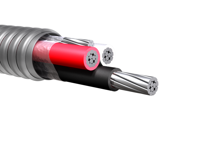 600-4C Aluminum XHHW-2 Armored Cable w/Ground | By the Foot