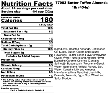 Butter Toffee Almonds Nutritional