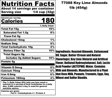 Key Lime Almond Nutritional