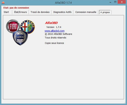 Logiciel ALFAOBD en français pour Fiat, Alfa, Lancia. Version PC
