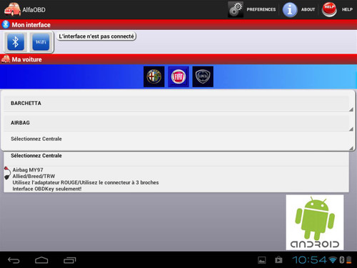 Logiciel ALFAOBD en français pour Fiat, Lancia, Alfa. Version Android