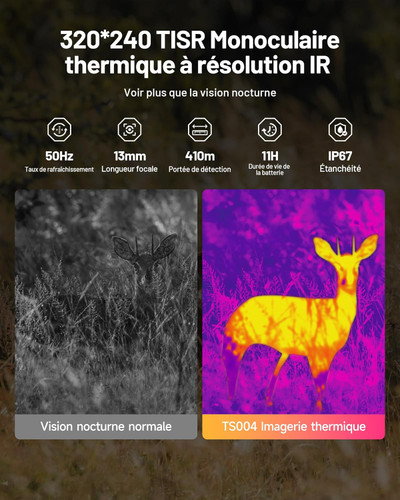 TOPDON TS004 – Monoculaire thermique 50 Hz, 410 m de détection, IP67