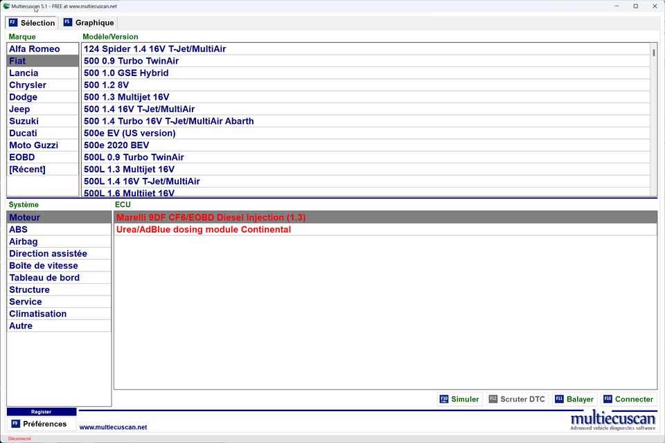 Pack spécial Fiat 500 : Matériel + Logiciel Multiecuscan en français (Version USB)