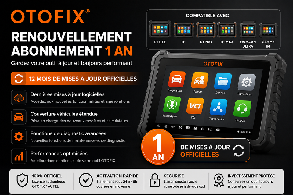 Renouvellement abonnement OTOFIX 1 an – D1 Lite, D1, D1 Pro, D1 Max, EvoScan Ultra et gamme IM