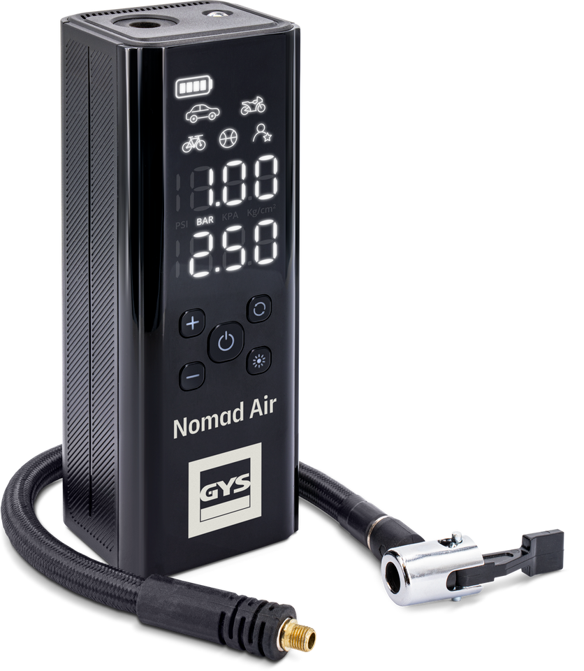 GYS NOMAD AIR – Compresseur portatif 3-en-1 10 bars avec batterie externe et lampe LED