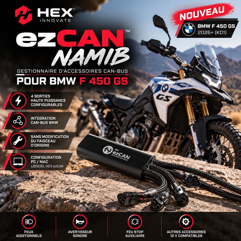 HEX ezCAN Namib pour BMW F 450 GS – Gestionnaire d’accessoires CAN-bus