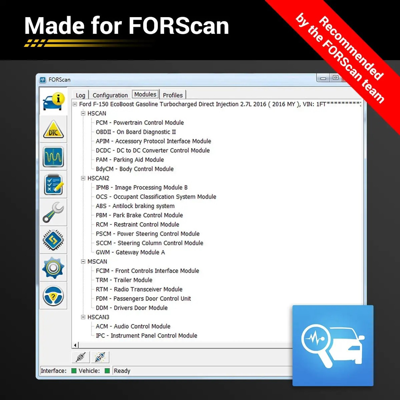Interface diagnostic spécial FORD compatible avec  le logiciel en français FORSCAN (non fourni) Interface diagnostic spécial FORD compatible avec  le logiciel en français FORSCAN (non fourni)