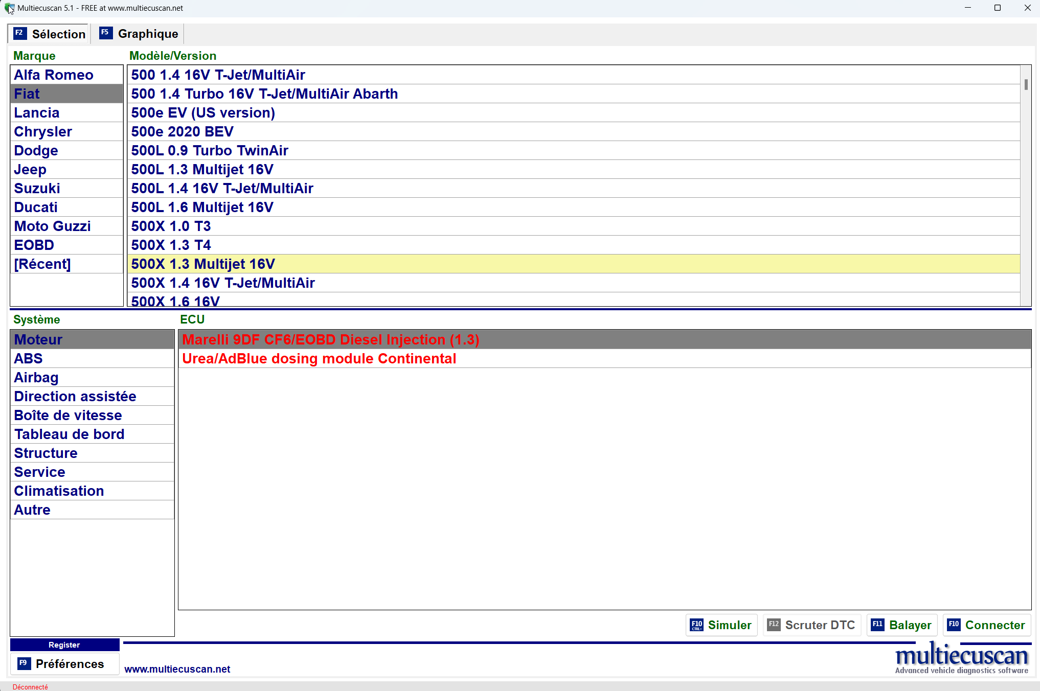 Pack spécial Fiat 500 X / Alfa Giulia/ Stelvio : Matériel + Logiciel Multiecuscan en français