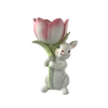 Rabbit Holiding Pink Tulip Candleholder