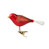 Red Glitter Clip Bird Glass Ornament
