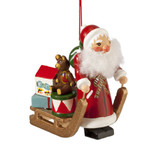 Santa with Sleigh of Toys Wood Ornament
