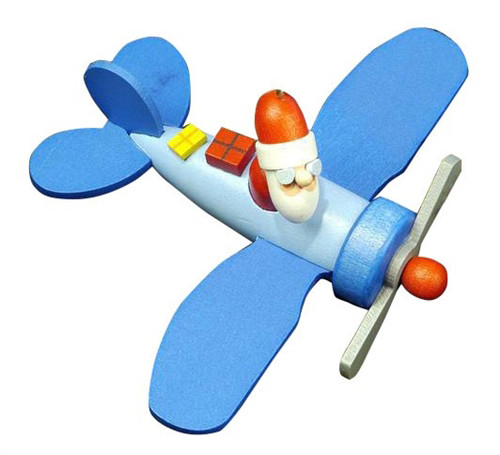 Santa Flying a Blue Airplane