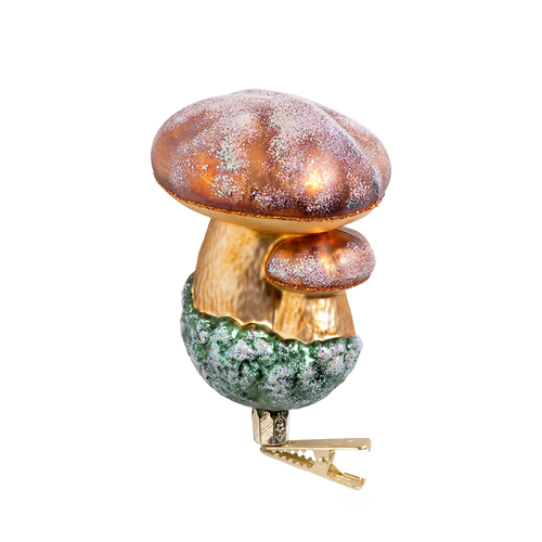 Frosted Forest Mushrooms Glass Ornament