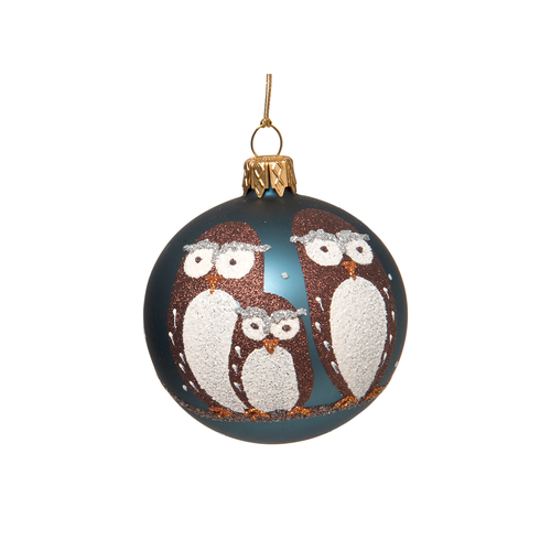 Blue Ornament with Three Owls