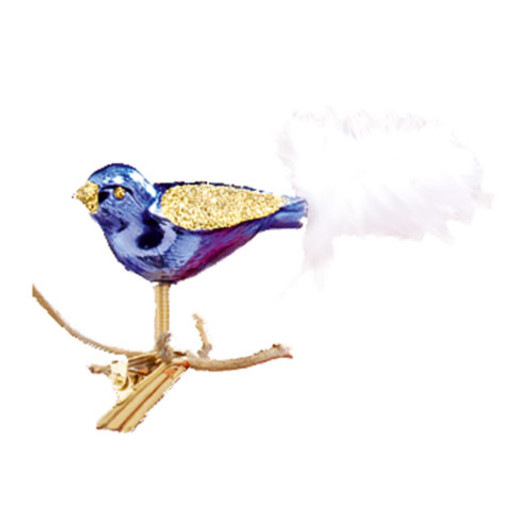 Purple and Gold Glitter Clip Bird with White Tail