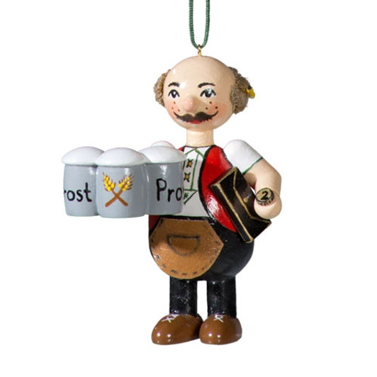 Waiter with Beer Wood Buddy Ornament