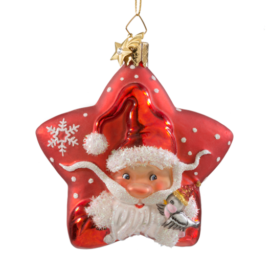 Santa on a Red Star Glass Ornament