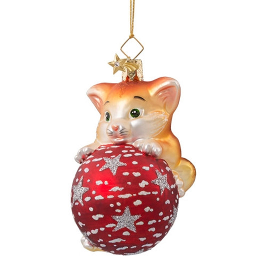 Kitty with Ball Glass Ornament