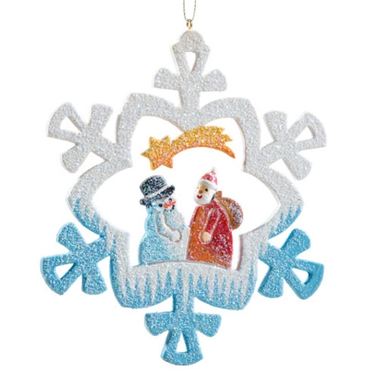 Frosty Santa with Snowman Wood Ornament