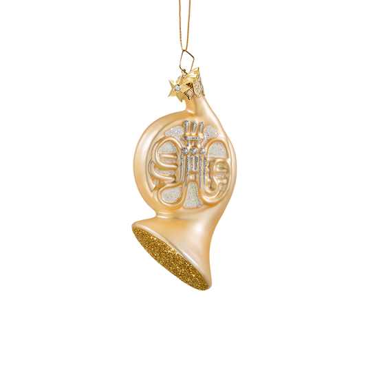 Gold French Horn Glass Ornament