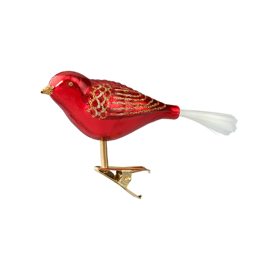 Red Glitter Clip Bird Glass Ornament