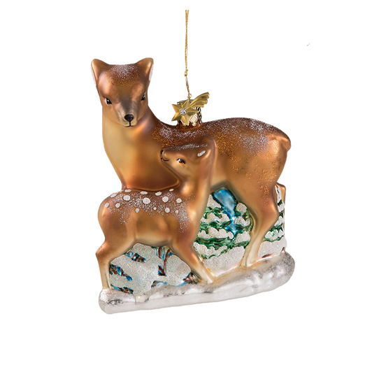 Doe with Fawn Glass Ornament