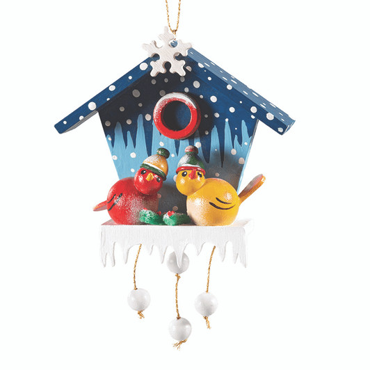 Winter Birdhouse with Birds with Caps