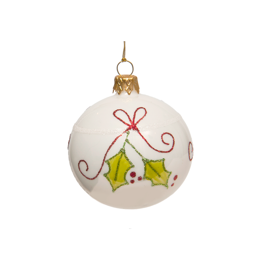 White Ornament with Holly & Bows