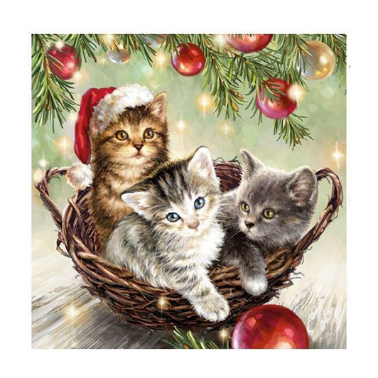 Christmas Kittens in Basket Napkins