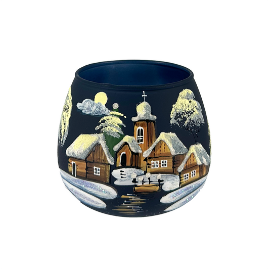 Winter Village Glass Tealight Holder Front