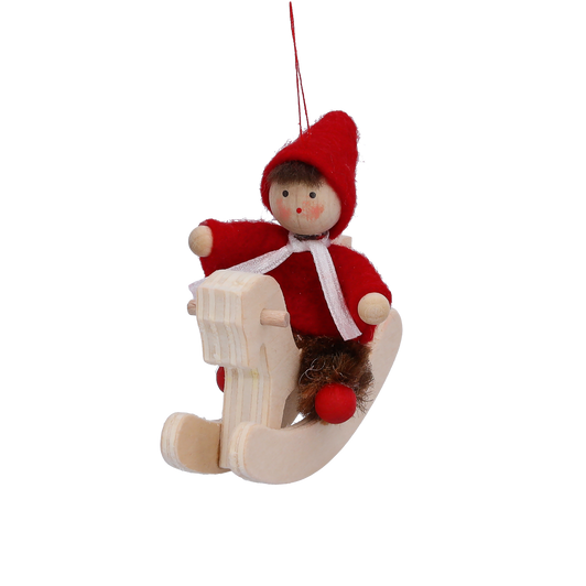 Christmas Gnome on a Rocking Horse - Red