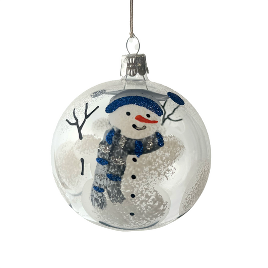 Clear Bauble with Snowman in Blue
