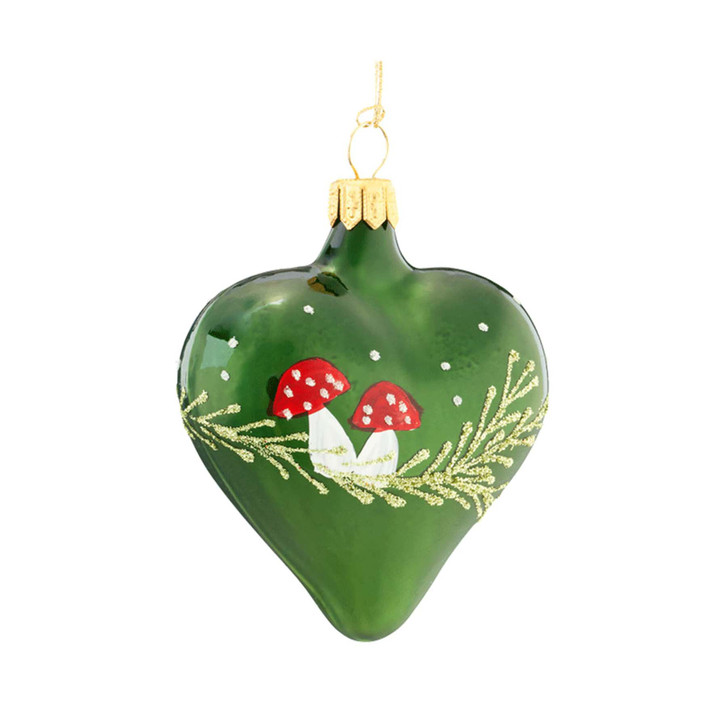 Green Bauble with Lucky Mushrooms Heart
