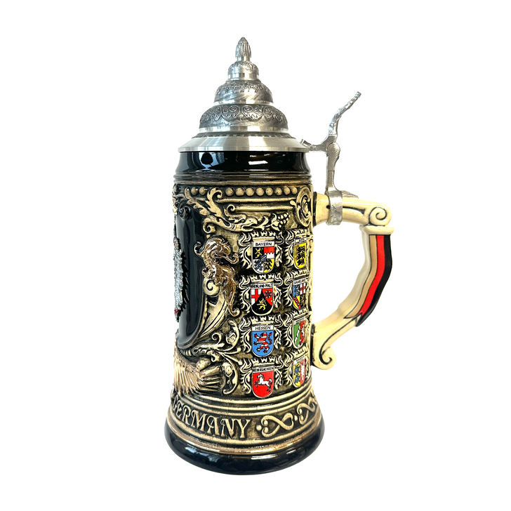 German Pewter Crest Stein Right Side
