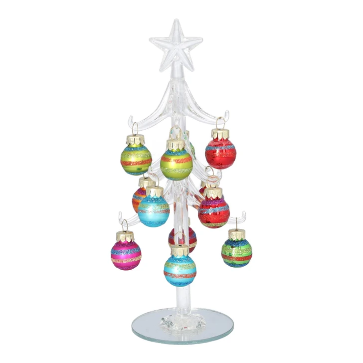 Glass Tree with Striped Baubles