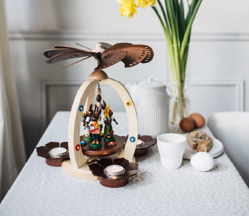 Hubrig Rabbit Land Figurines of bunny pulling cart with easter eggs