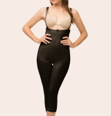 Below-knee length compression garment featuring adjustable shoulder straps and breathable, latex-free fabric.​