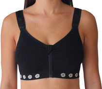 Peony Medium Support Bra (Front Opening Zipper) - Black