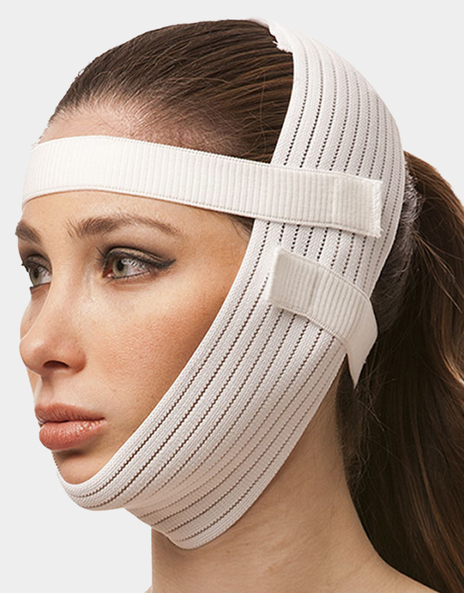 Isavela FA05 compression garment with secure Velcro straps and breathable, latex-free fabric for post-op healing.